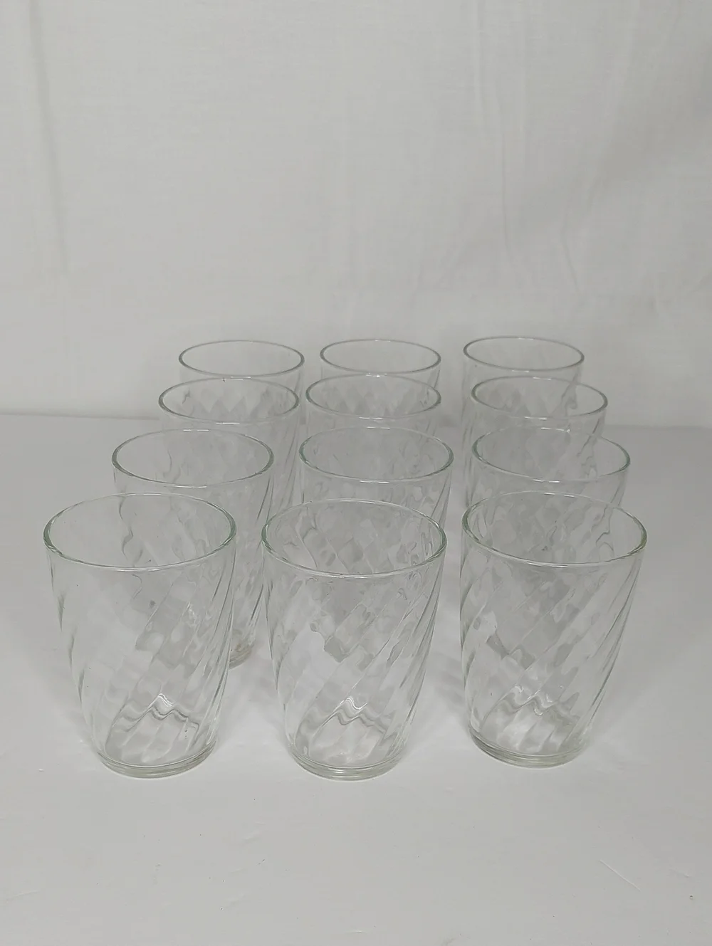 Vintage Hazel Wate Clear Swirl Glass 9.5 Oz Tumblers - Set of 12 New - Open Box